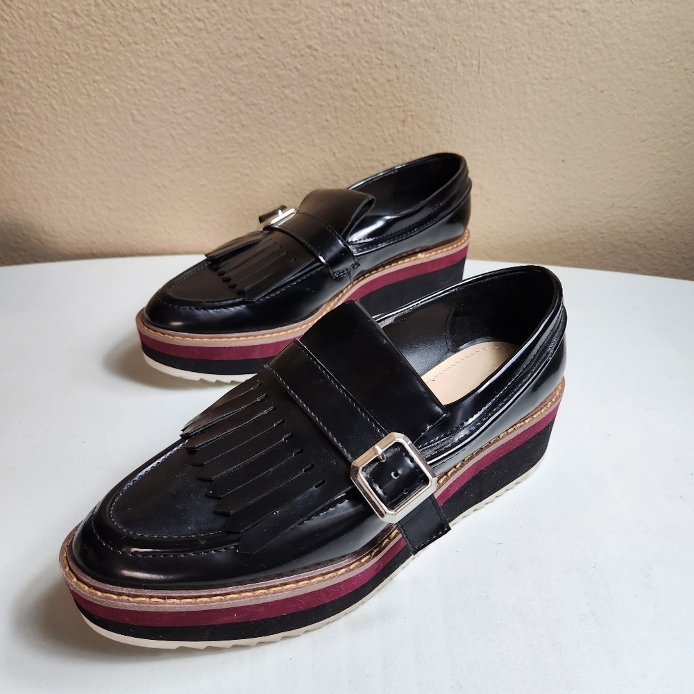 Zara Woman |EU38/US7.5| Black Patent Leather Platform Kilt Chunky Loafers - Picture 8 of 11